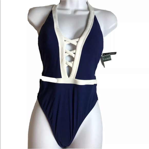 NEW $132 LAUREN by RL Spectator Blue SWIMSUIT Sz 6 - Picture 4 of 7